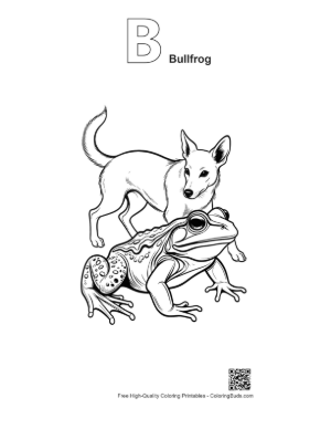 Thumbnail: Bullfrog and Puppy Embrace Printable Outline Alphabet B Bullfrog