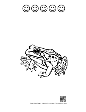 Thumbnail: Bullfrog and Tadpole Line Art Printable and 5 Happy Face Outline