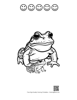 Thumbnail: Bullfrog and Tadpole Line Art Printable and 5 Happy Face Outline