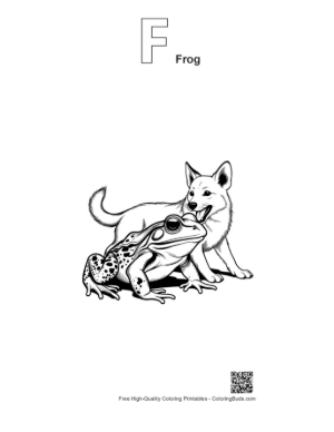 Thumbnail: Bullfrog and White Wolf Friendship Printable Outline Alphabet F Frog