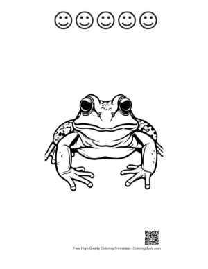 Thumbnail: Curious Bullfrog Illustration Printable and 5 Happy Face Outline