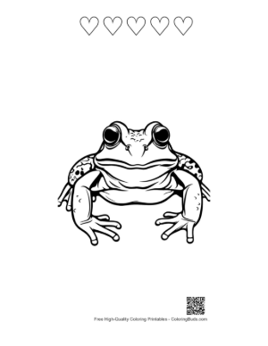 Thumbnail: Curious Bullfrog Illustration Printable and 5 Heart Outline