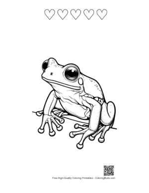 Thumbnail: Curious Tree Frog on Branch Printable and 5 Heart Outline