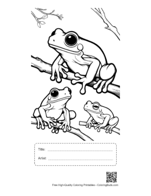 Thumbnail: Playful Tree Frogs on Branches Printable with Title and Artist Box