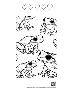 Thumbnail: Playful Tree Frogs Pattern Printable and 5 Heart Outline