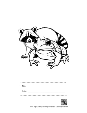 Thumbnail: Raccoon and Bullfrog Cuddling Printable with Title and Artist Box