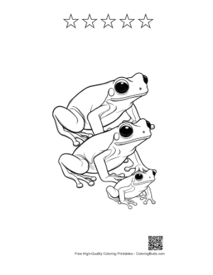 Thumbnail: Stacked Tree Frogs in Playful Lineup Printable and 5 Star Outline