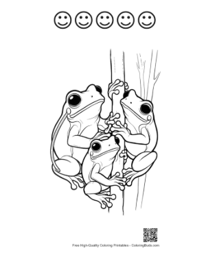 Thumbnail: Three Tree Frogs Clinging to Tree Branch Printable and 5 Happy Face Outline