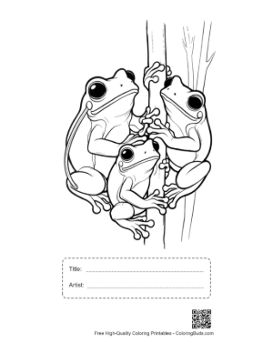 Thumbnail: Three Tree Frogs Clinging to Tree Branch Printable with Title and Artist Box