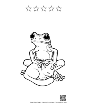 Thumbnail: Tree Frog Cuddling a Kitten Printable and 5 Star Outline
