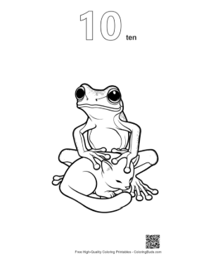 Thumbnail: Tree Frog Cuddling a Kitten Printable Outline Number 10