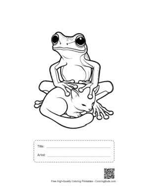 Thumbnail: Tree Frog Cuddling a Kitten Printable with Title and Artist Box