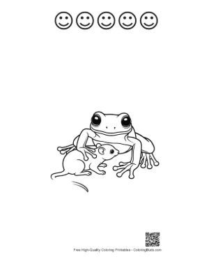 Thumbnail: Tree Frog Embracing Cute Mouse Printable and 5 Happy Face Outline