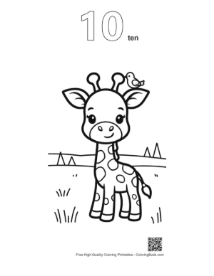 Thumbnail: Adorable Cartoon Giraffe Standing in a Sunny Meadow Printable Outline Number 10