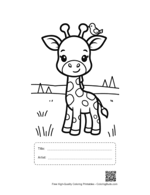 Thumbnail: Adorable Cartoon Giraffe Standing in a Sunny Meadow Printable with Title and Artist Box