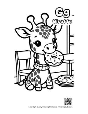 Thumbnail: Adorable Giraffe Eating a Glazed Donut Treat Printable