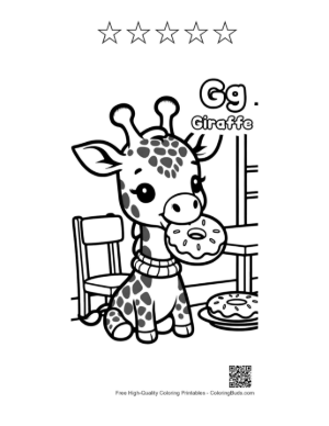 Thumbnail: Adorable Giraffe Eating a Glazed Donut Treat Printable and 5 Star Outline