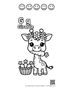 Thumbnail: Adorable Giraffe Eating Carrots from the Garden Printable and 5 Happy Face Outline