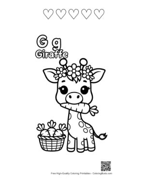 Thumbnail: Adorable Giraffe Eating Carrots from the Garden Printable and 5 Heart Outline