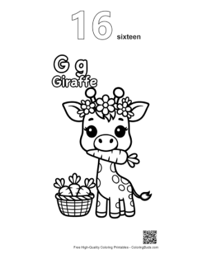 Thumbnail: Adorable Giraffe Eating Carrots from the Garden Printable Outline Number 16