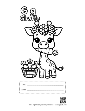 Thumbnail: Adorable Giraffe Eating Carrots from the Garden Printable with Title and Artist Box
