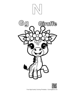 Thumbnail: Baby Giraffe Holding Balloons on a Sunny Day Printable Outline Alphabet N