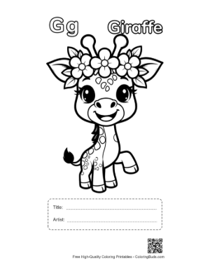 Thumbnail: Baby Giraffe Holding Balloons on a Sunny Day Printable with Title and Artist Box