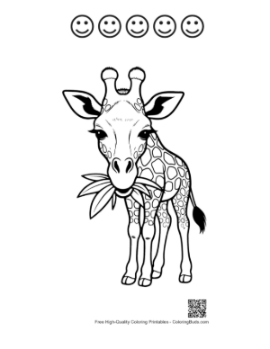 Thumbnail: Baby Giraffe Munching Leaves Printable and 5 Happy Face Outline