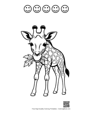 Thumbnail: Baby Giraffe Munching Leaves Printable and 5 Happy Face Outline
