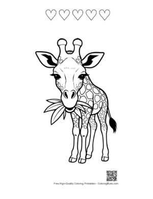Thumbnail: Baby Giraffe Munching Leaves Printable and 5 Heart Outline
