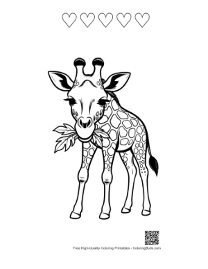 Thumbnail: Baby Giraffe Munching Leaves Printable and 5 Heart Outline