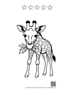 Thumbnail: Baby Giraffe Munching Leaves Printable and 5 Star Outline