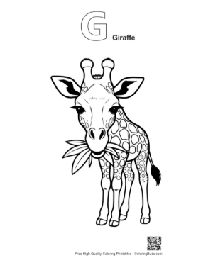 Thumbnail: Baby Giraffe Munching Leaves Printable Outline Alphabet G Giraffe