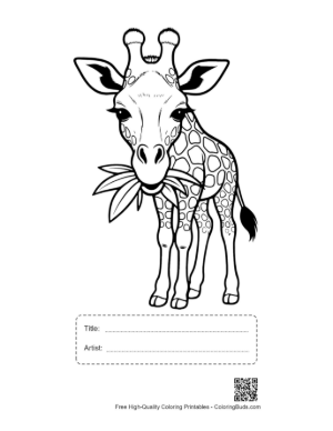 Thumbnail: Baby Giraffe Munching Leaves Printable with Title and Artist Box