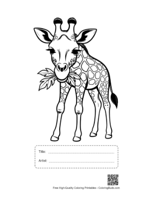 Thumbnail: Baby Giraffe Munching Leaves Printable with Title and Artist Box