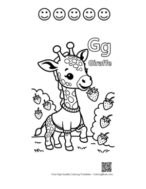 Thumbnail: Baby Giraffe Tasting a Sweet Red Strawberry Printable and 5 Happy Face Outline