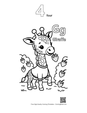 Thumbnail: Baby Giraffe Tasting a Sweet Red Strawberry Printable Outline Number 4