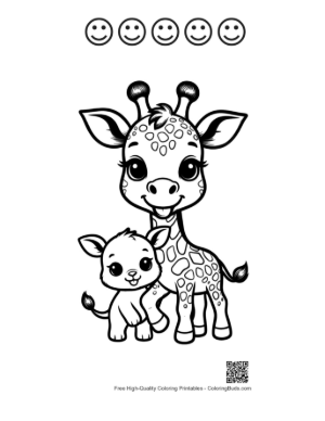 Thumbnail: Cute Baby Giraffe Hugging Mama Printable and 5 Happy Face Outline