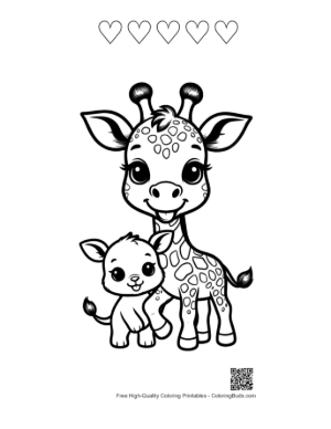 Thumbnail: Cute Baby Giraffe Hugging Mama Printable and 5 Heart Outline