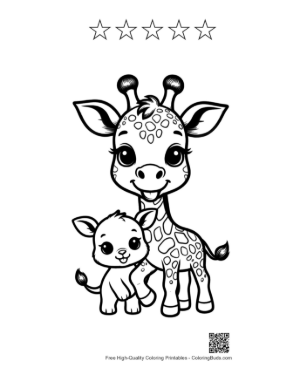 Thumbnail: Cute Baby Giraffe Hugging Mama Printable and 5 Star Outline