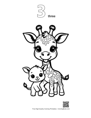 Thumbnail: Cute Baby Giraffe Hugging Mama Printable Outline Number 3