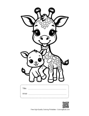 Thumbnail: Cute Baby Giraffe Hugging Mama Printable with Title and Artist Box