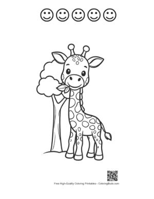 Thumbnail: Cute Baby Giraffe Sitting Peacefully in the Grass Printable and 5 Happy Face Outline