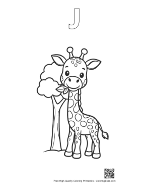 Thumbnail: Cute Baby Giraffe Sitting Peacefully in the Grass Printable Outline Alphabet J
