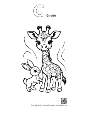 Thumbnail: Cute Giraffe and Bunny Friends Printable Outline Alphabet G Giraffe