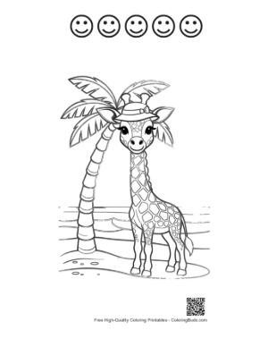 Thumbnail: Cute Giraffe Calf Holding a Bunch of Colorful Balloons Printable and 5 Happy Face Outline