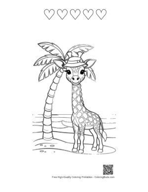 Thumbnail: Cute Giraffe Calf Holding a Bunch of Colorful Balloons Printable and 5 Heart Outline
