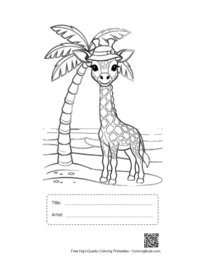 Thumbnail: Cute Giraffe Calf Holding a Bunch of Colorful Balloons Printable with Title and Artist Box
