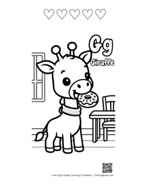 Thumbnail: Cute Giraffe Eating Leaves Coloring Page Printable and 5 Heart Outline