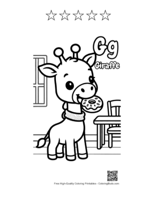 Thumbnail: Cute Giraffe Eating Leaves Coloring Page Printable and 5 Star Outline